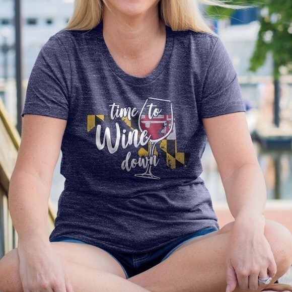 Time to Wine Down Maryland. Women’s XXL Blue Short Sleeve Shirt Top Tee T-Shirt - Picture 2 of 6